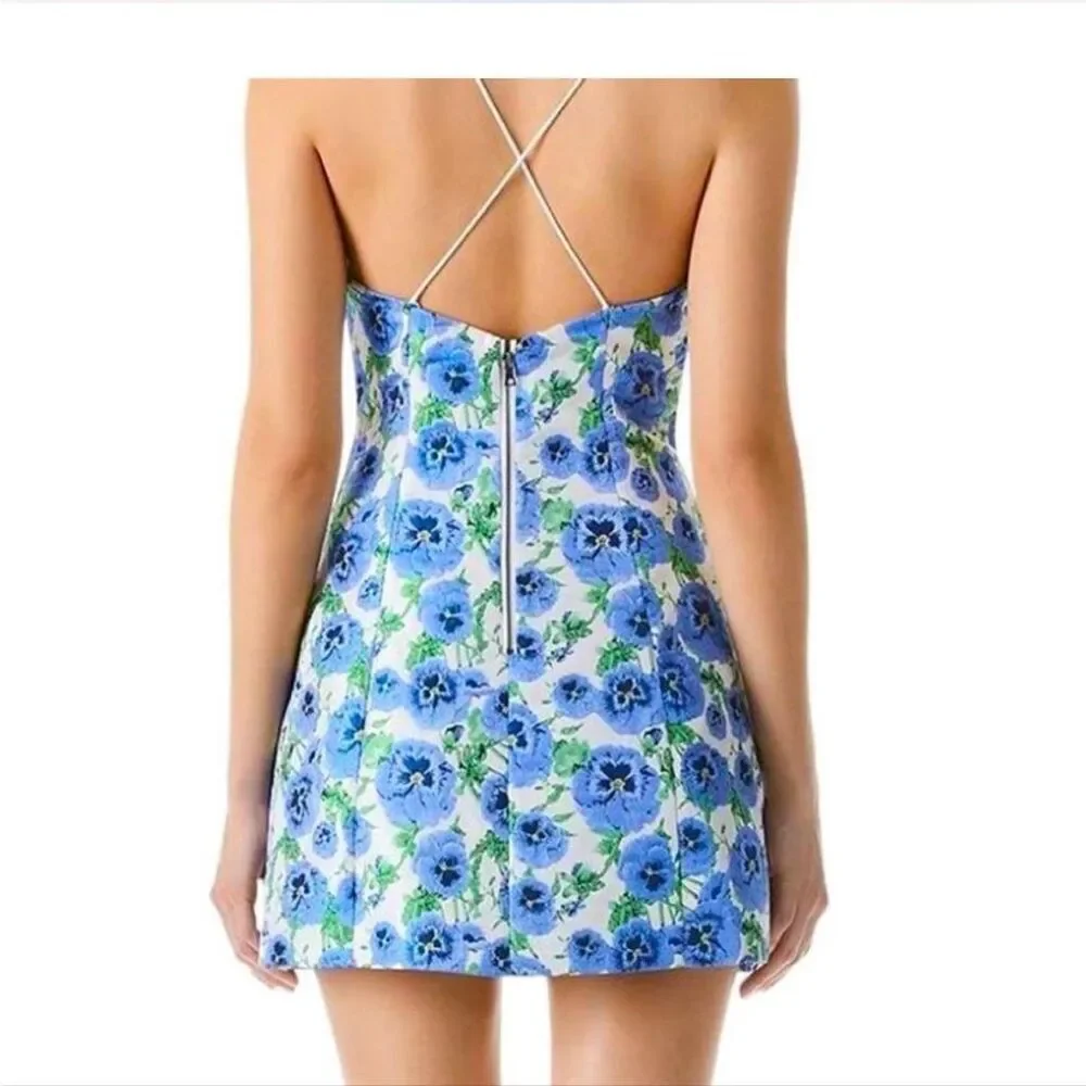 Alice and Olivia Sun Dress Tayla Perfect Pansy Blue Mini Dress size 10 NWT